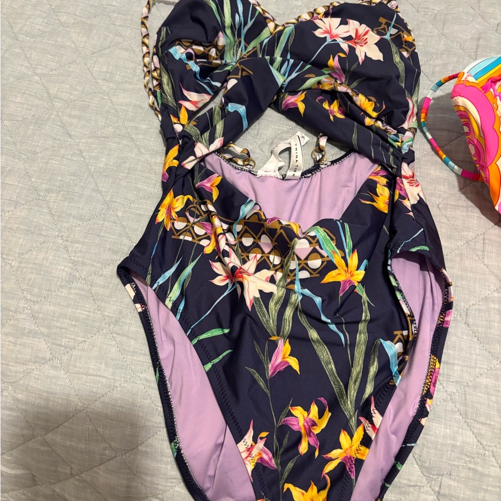 Trina Turk Black Floral One Piece Swimsuit